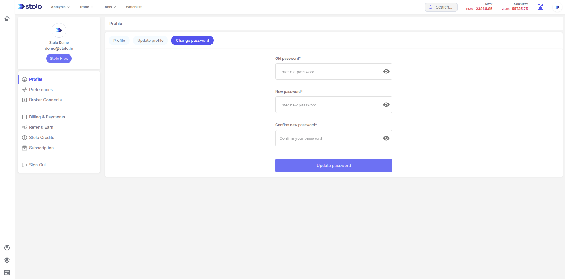 Stolo Password change