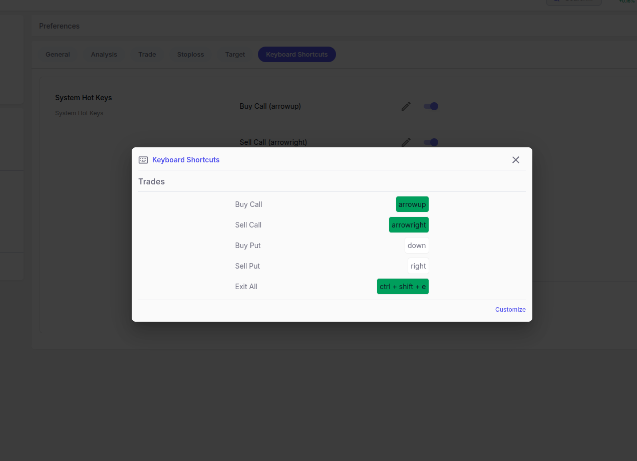 Stolo scalping terminal keyboard shortcuts and order form